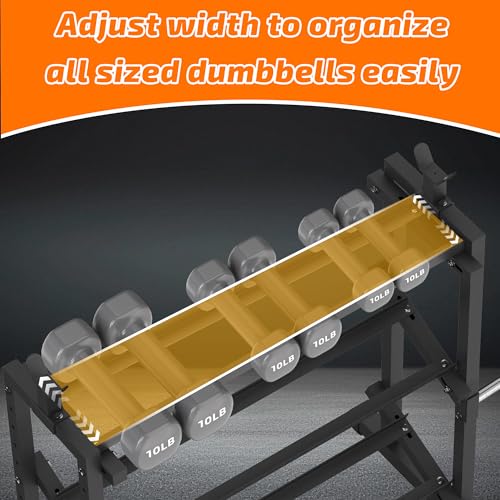 PLKOW Adjustable 3-Tier Dumbbell Rack with Barbell & Weight Plate Storage for Home Gym, Heavy Duty Steel Weight Rack Stand, Angle Height Width Adjustable Gym Organizer