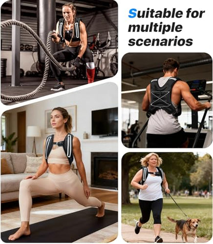 Weighted Vest Woman Man,8/12/16/20lbs Weight Vest with Plus Storage Pockets&Adjustable Straps,Durable Rucking Vests with Reflective Stripe for Walking,Running,Workout,Training, Weight Loss