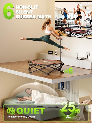 42" Foldable Mini Trampoline- 450lb Capacity Fitness Rebounder w/3-Level Adjustable T-Bar, Adults Workout Trampoline, Non-Slip Pad | Foldable Design for Home/Gym