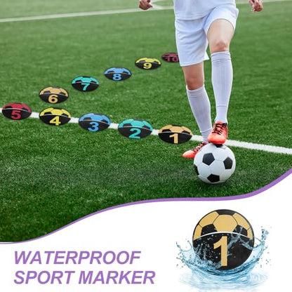 PATIKIL Number Spot Markers 9 Inch, 10 Pcs Soccer Non-Slip Floor Dots Agility Markers Flat Field Cones Poly Dots for Dance Soccer Basketball Sports, Yellow/Blue/Red/Dark Yellow/Green