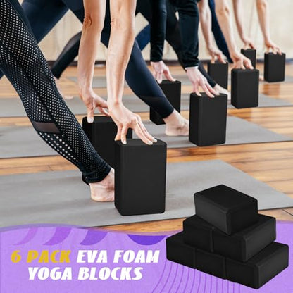 Wettarn 6 Pack Yoga Blocks 9 x 6 x 4 Inch EVA Foam Lightweight Non Slip Yoga Props for Pilates Stretching Meditation