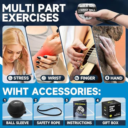 XMALL Torque Ball Hand Exerciser, Grip Strength Trainer, Auto-Start, Forearm Strengthener, Hand Strengthening Devices, Wrist Power Gyro Ball, Wrist Strengthener, Finger Exerciser - color: Black