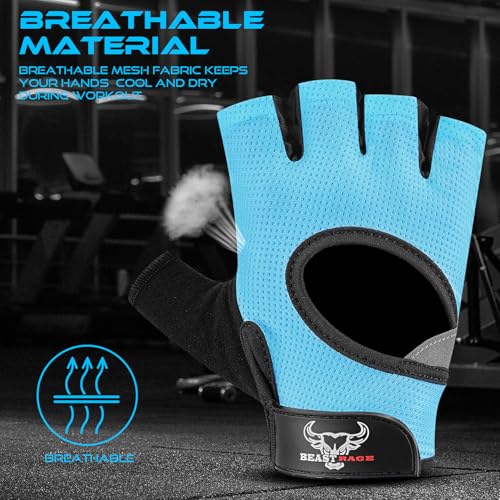 BEAST RAGE Fingerless Weight Lifting Gloves with Palm Protection Padding, Breathable Lightweight Gym Gloves for Men, Women, Weightlifting, Cycling, Exercise, Training Pull Up - color: Aqua, size: Small
