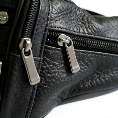 Leather Fanny Pack Travel Waist Bag 7 Pockets Waist Pack.Suitable for Outdoor Mountaineering Travel Camping Cycling Running etc FANNING511 Fanny pack (Black)