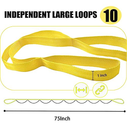 Stretching Strap Yoga Strap with Loops, Stretch Straps for Physical Therapy, Non-Elastic Exercise Strap for Pilates, Dance and Gymnastics with Workout Guide - color: Yellow