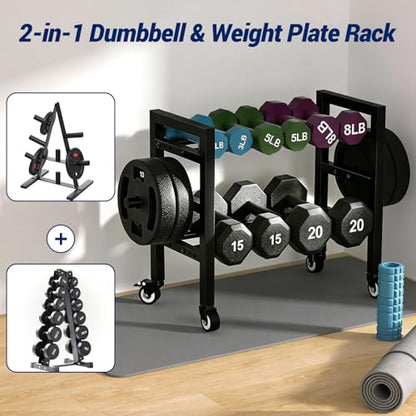 Dumbbell Rack Stand Only 2-Tier 20 IN Length Adjustable Small Weight Rack For Home Gym Dumbbells Kettlebell,350LB Capacity Heavy-Duty Compact Dumbbell Holder