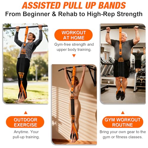 Heavy Duty Pull Up Assistance Bands, Pull Up Assist Band with Dual Foot Rests for Men, Adjustable 4 Resistance Bands for Back Workout, Home Gym Strength Training Equipment for Pull Up Bar