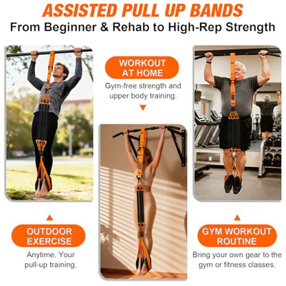 Heavy Duty Pull Up Assistance Bands, Pull Up Assist Band with Dual Foot Rests for Men, Adjustable 4 Resistance Bands for Back Workout, Home Gym Strength Training Equipment for Pull Up Bar