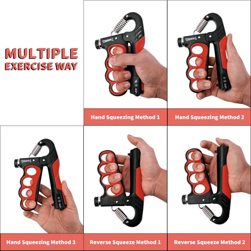 Senston Grip Strength Trainer 2 Pack - Adjustable 11-220Lbs (5-100KG) with Auto Counter, Hand Grip Strengthener, Forearm Exerciser for Athletes, Musicians, Gym, Home, Injury Rehab - color: Red