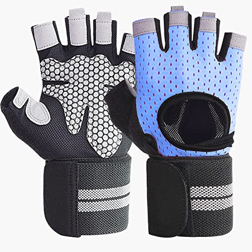 SUJAYU Weightlifting Gym Gloves for Men Women, Breathable Workout Gloves, Anti-Slip Exercise Gloves, Adjustable Wrist Support, Full Palm Protection, Lightweight - color: Blue, size: Medium