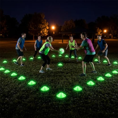 Hiboom Glow in The Dark Football Cones Light up Agility Soccer Cones with Carry Bag for Sports Training Glow in The Dark Games Field Cone Markers Basketball Football Coaching