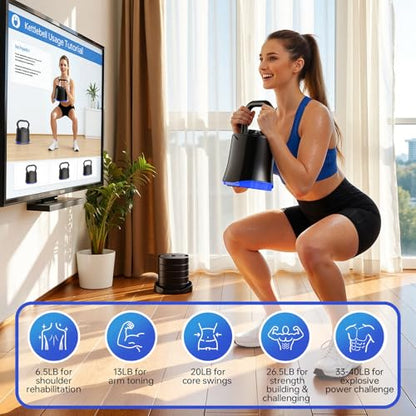 Adjustable Kettlebell，6-in-1 Quick Change Adjustable Kettlebell Set (6.5-40 LBS) for Home Gym - Space-Saving Design with Scratch-Resistant Rubber Base to Protect Floors, Two-Way Rotating Handle for Full Body Workouts