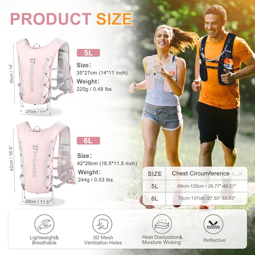 Running Vest Hydration Backpack for Men Women, 5L Lightweight Running Backpack Hydration Pack for Marathon, Trail, Cycling, Hiking, Jogging