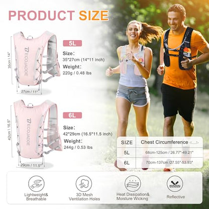 Running Vest Hydration Backpack for Men Women, 5L Lightweight Running Backpack Hydration Pack for Marathon, Trail, Cycling, Hiking, Jogging
