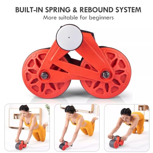 Automatic Rebound Ab Roller with Smart Display, Dual Wheel Design, Red, ABS Material, 150 lbs Weight Capacity, 9.5x9.5x2.82 inches