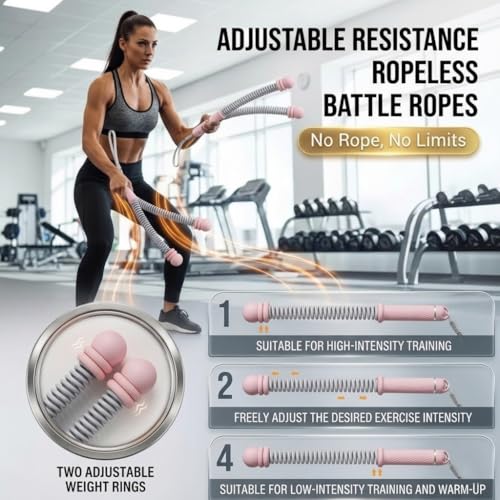 Portable Cordless Battle Ropes (Adjustable Weights) – Ropeless Weighted Exercise Equipment for Home Gym with Storage Bag | Low-Impact Workout, Strength & HIIT Training for Men & Women