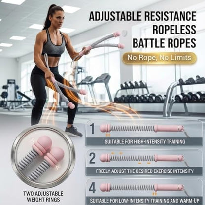 Portable Cordless Battle Ropes (Adjustable Weights) – Ropeless Weighted Exercise Equipment for Home Gym with Storage Bag | Low-Impact Workout, Strength & HIIT Training for Men & Women