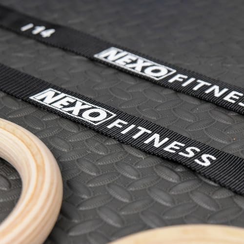 Wooden Gymnastics Rings Strong Strap with Measurements - Perfect for Bodyweight Training