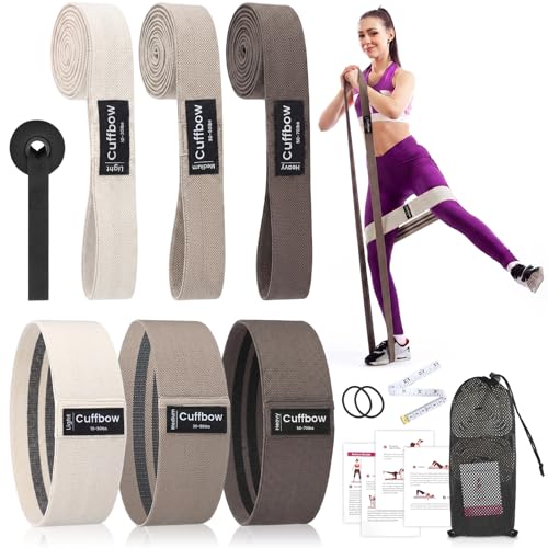 6 Pcs Fabric Resistance Bands for Working Out, Non-Slip Exercise Bands for Women and Men, 3 Levels Long & Short Booty Elastic Band with Door Anchor for Home Pilates Stretching