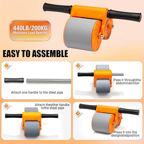 Orange Ab Roller Wheel with Knee Mat & Automatic Rebound – Ab Wheel Roller for Core Strength Ab Roller Wheel for Women Men