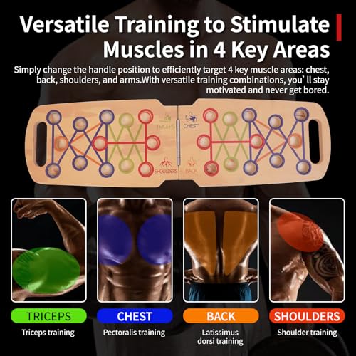 Foldable wooden Push up Board, Portable Push up Stand 14 in 1 Muscle Builder with Graphics Guide and 2 Solid Wood Pushup Handles