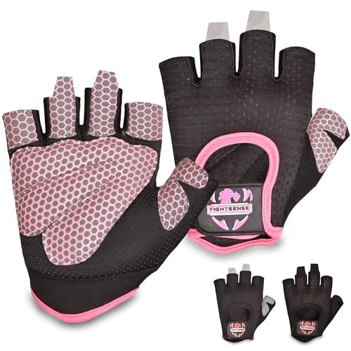 FIGHTSENSE Weight Lifting Gloves with Full Palm Protection, Workout Gloves for Men Women, Breathable Exercise Gym Gloves for Weightlifting, Fitness, Cycling, Pull ups, Deadlifting - color: Pink, size: Large