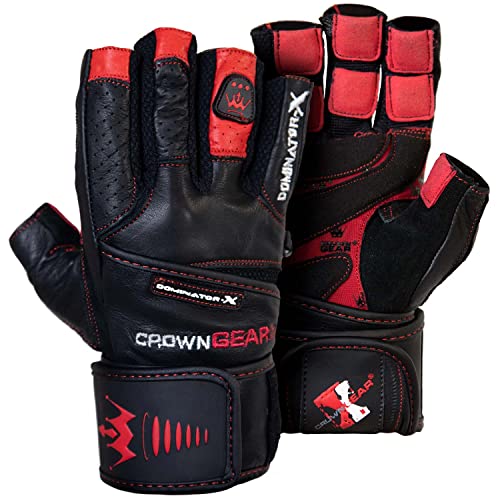 Weightlifting Gloves for Gym Fitness Crossfit Bodybuilding - Workout Gloves for Men & Women - Dominator Leather Crossfit Cross Training Gloves Wrist Strap Wrap - Best Weight Lifting Gloves with Wrist Support for Heavy Lifting - 1 Year Replacement Warranty