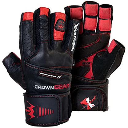 Weightlifting Gloves for Gym Fitness Crossfit Bodybuilding - Workout Gloves for Men & Women - Dominator Leather Crossfit Cross Training Gloves Wrist Strap Wrap - Best Weight Lifting Gloves with Wrist Support for Heavy Lifting - 1 Year Replacement Warranty