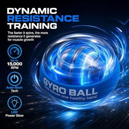 Gyro Ball Wrist Trainer, Auto Start Grip Strength Trainer with Battery-Free Self-Generating LED Lights, Forearm Trainer and Hand Exerciser, Torque Ball for Fitness, Office and Gaming - color: Blue
