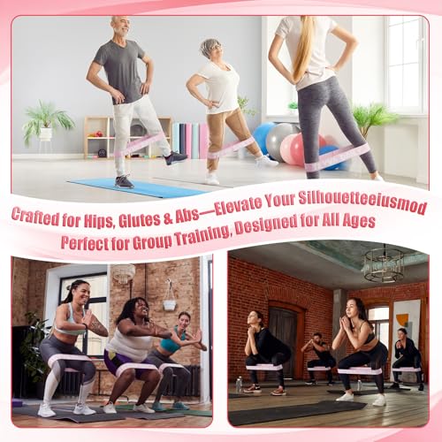 12 Pcs Fabric Resistance Bands for Working Out, Non-Slip Exercise Bands for Women, Pink Booty Elastic Loop Band for Glute Butt Thigh Yoga Pilates Stretching Gym Studio