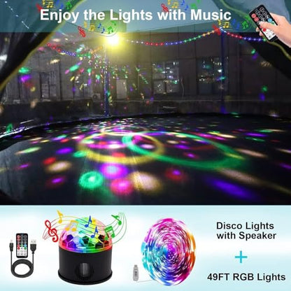 1500LBS 10FT 12FT 14FT 16FT Trampoline for Kids Adults with Basketball Hoop, Enclosure Net, Sprinkler, Lights, Disco Ball with Music Speaker, Heavy Duty Trampoline Outdoor Trampolines - color: Black - 12FT