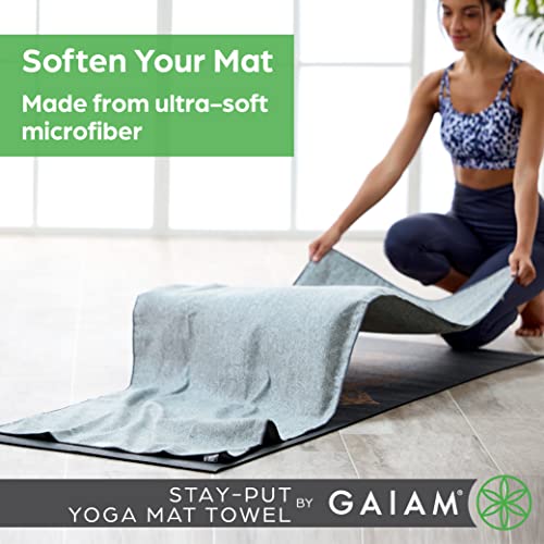 Gaiam Yoga Towel - Mat Sized Active Dry Non Slip Moisture Wicking Sweat Absorbent Microfiber Hot Yoga Towel for Women & Men | Stay-Put Corner Pockets (70" Long x 26" Wide)