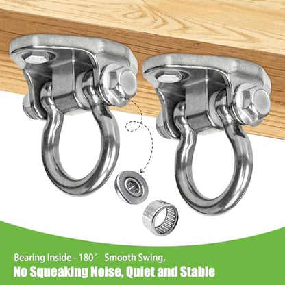 2 Heavy Duty Swing Hangers Stainless Steel 304 Anti-Rust, Innovative Double Security Protection, 2000 lb Capacity 180° Swing, Playground Porch Yoga Seat Trapeze Wooden Sets Indoor Outdoor