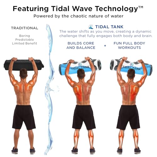 Tidal Tank Tube - The Original Aqua Bag - Water Weight Bag up to 79 lbs - Adjustable Workout Sand Bags Weights Alternative - Portable Sandbag Fitness Equipment Set, Home Exercise Gym - Including App - color: Extra large: max. 70 lb