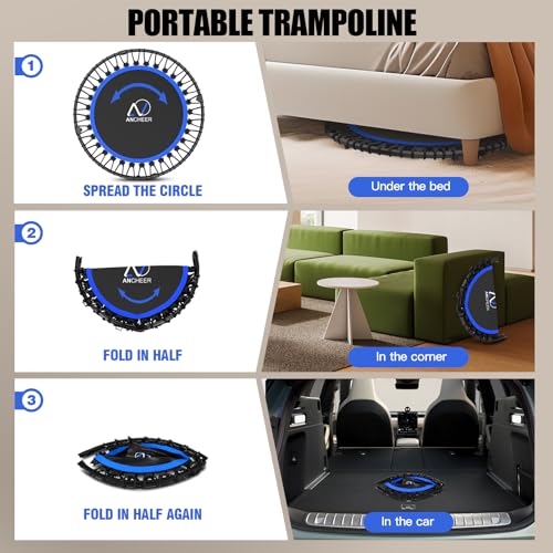 ANCHEER Trampoline, 40" Mini Rebounder Trampoline for Adults/Kids with 4 Level Adjustable Foam Handle,Bungees Fitness Trampoline Indoor/Outdoor, 400LBS Exercise Trampoline for Home, Garden, and Gym