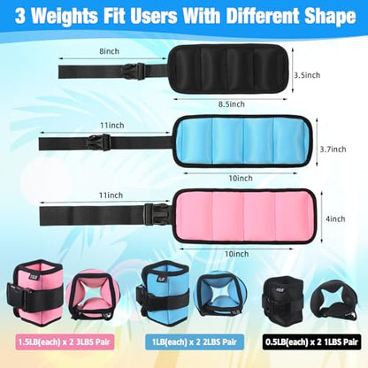 3 Pairs Ankle Weights for Men Women 0.5lb/1lb/1.5lb Adjustable Swimming Ankle Wrist Weights Bands Set for Pool Aqua Cuffs Aerobics Fitness Jogging Walking Running Yoga - color: Pink Blue Black