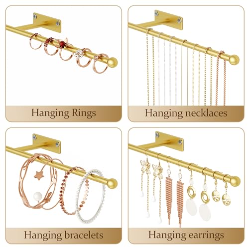 Wall Hanging Jewelry Organizer 12.6", Screws Included, Gold 2-Pack - color: Gold, size: 2 Pack