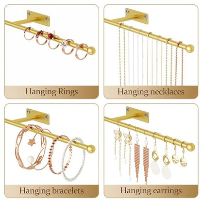 Wall Hanging Jewelry Organizer 12.6", Screws Included, Gold 2-Pack - color: Gold, size: 2 Pack