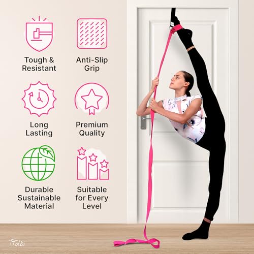 Door Leg Stretcher Strap with Sturdy Door Anchor & Resistance Band - Splits & Flexibility Trainer for Ballet, Dance, Gymnastics, Cheer, Pole | Kids, Teens, Adults | Premium Gift Box, Printed Guide & Travel Bag