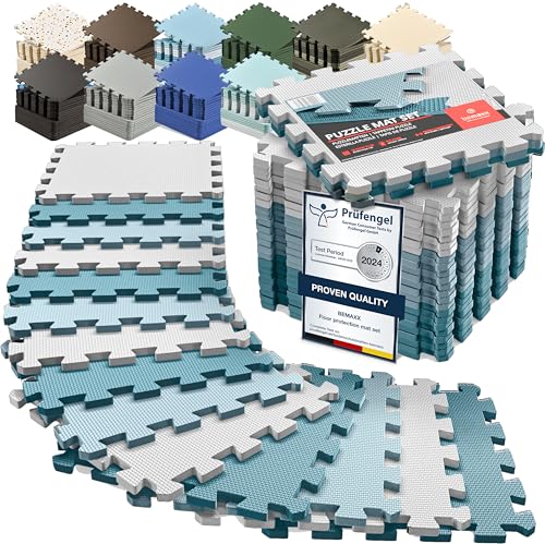 bemaxx Gym Mats Set - EVA Interlocking Foam Floor Tiles Workout Mat Puzzle - color: Cool Blue Trio, size: 18 Tiles | 18 sq ft