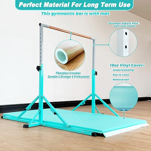 MARFULA Gymnastic Kip Bar for Kids Teens Ages 3-25 of All Gymnastic Levels - color: Bar With Mat-Cyan (5 Ft Base)