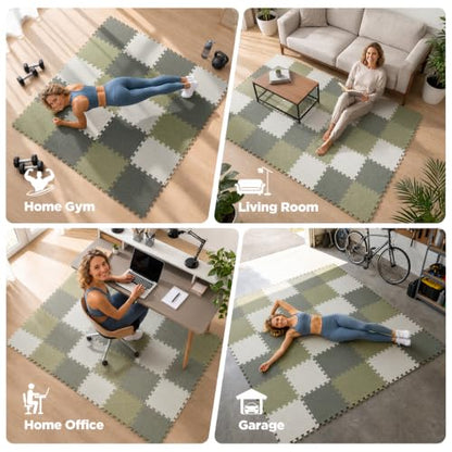 AIRHOP 18 PCS Gym Floor Mat, EVA Foam Puzzle Gym Mat, High-Density Interlocking Foam Floor Tiles for Home Gym, Play Workout Garage Kitchen Flooring 12.6"x12.6"x0.4"