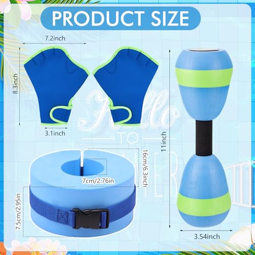 Water Aerobics Set Aquatic Exercise Set Include Water Foam Dumbbell Swim Aquatic Cuffs Ankle Arm Swimming Glove Pool Resistance Weights Pool Fitness Equipment for Training - color: Light Blue