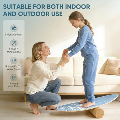 Surf Balance Board Wooden Balance Board,3 Modes Wobble Board Trainer with Roller, Exercise Balancing Stability Trainer for Improve Balance, Surf Trainer & Sports Trainer Wobble Board