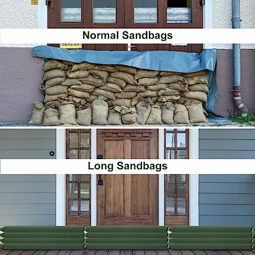 PATIKIL 6' x 6" Sand Bag for Flooding, 5 Pack Long Canvas Sandbags Thickened Water barriers for Flooding with Binding Elastic Band for Door Flood Control, Green