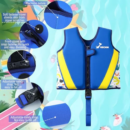Swim Vest for Toddlers & Kids, Neoprene Swimming Aid Vest with Removable Floatation Pads, Adjustable Safety Strap & Secure Zip, Toddler Swim Trainer Floaties for Boys Girls 2-9 Years