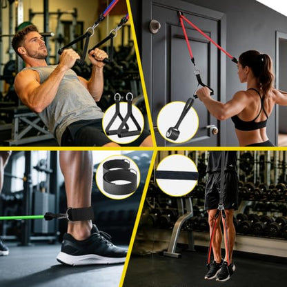 WHATAFIT Resistance Bands with Handles, 5-Level Exercise Bands for Workout - color: Various