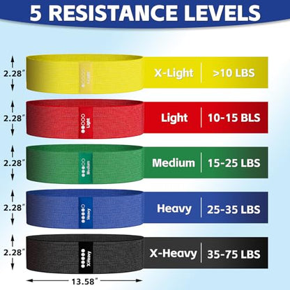 Resistance Bands for Working Out - Exercise Bands Set with Workout Guide - Fabric Elastic Bands for Physical Therapy - Fitness Bands Ideal for Legs Hip Glute
