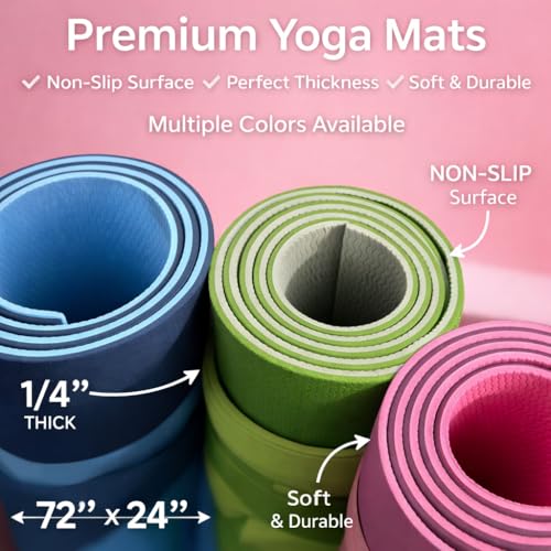 "Premium Extra Thick Yoga Mat With Strap-6mm Non-Slip,Eco-friendly,High-Density TPE,Ideal For Home,Gym, Perfect Exercise Mat for Pilates & Studio-72 L*24 W, Available In Rectangular & Arch Shapes"