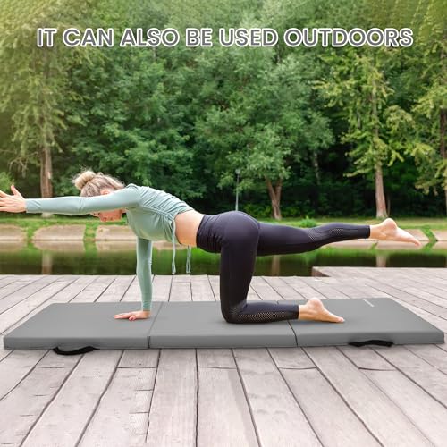 BalanceFrom 6x2 Feet 3-Panel Folding Gymnastics Mat – 2-Inch Thick Pad with Vinyl Surface and Carrying Handles for Tumbling, Yoga, Pilates, Home Workouts, and Martial Arts - color: Gray